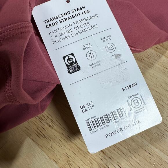 Athleta Transcend Stash Crop Straight Leg Berry Rose Women's Size XXS NWT - Picture 8 of 12